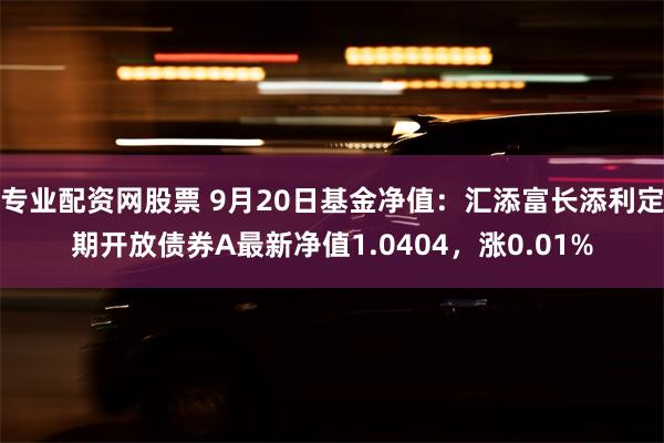 专业配资网股票 9月20日基金净值：汇添富长添利定期开放债券A最新净值1.0404，涨0.01%